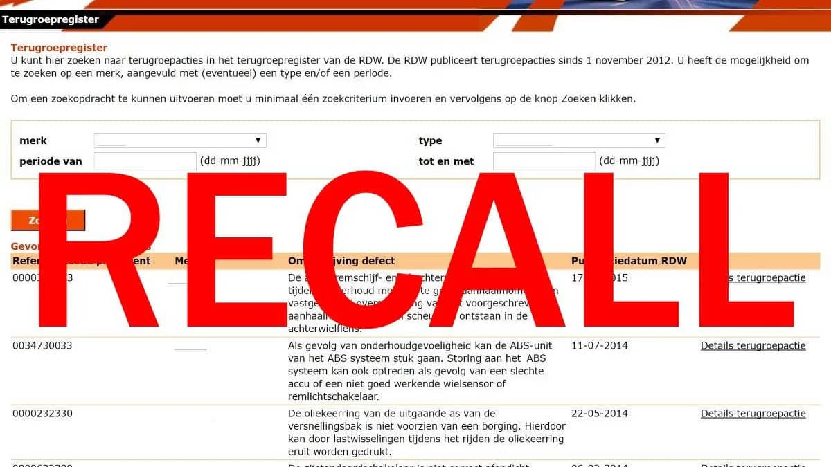 Niet uitgevoerde terugroepacties vormen risico op Nederlandse wegen